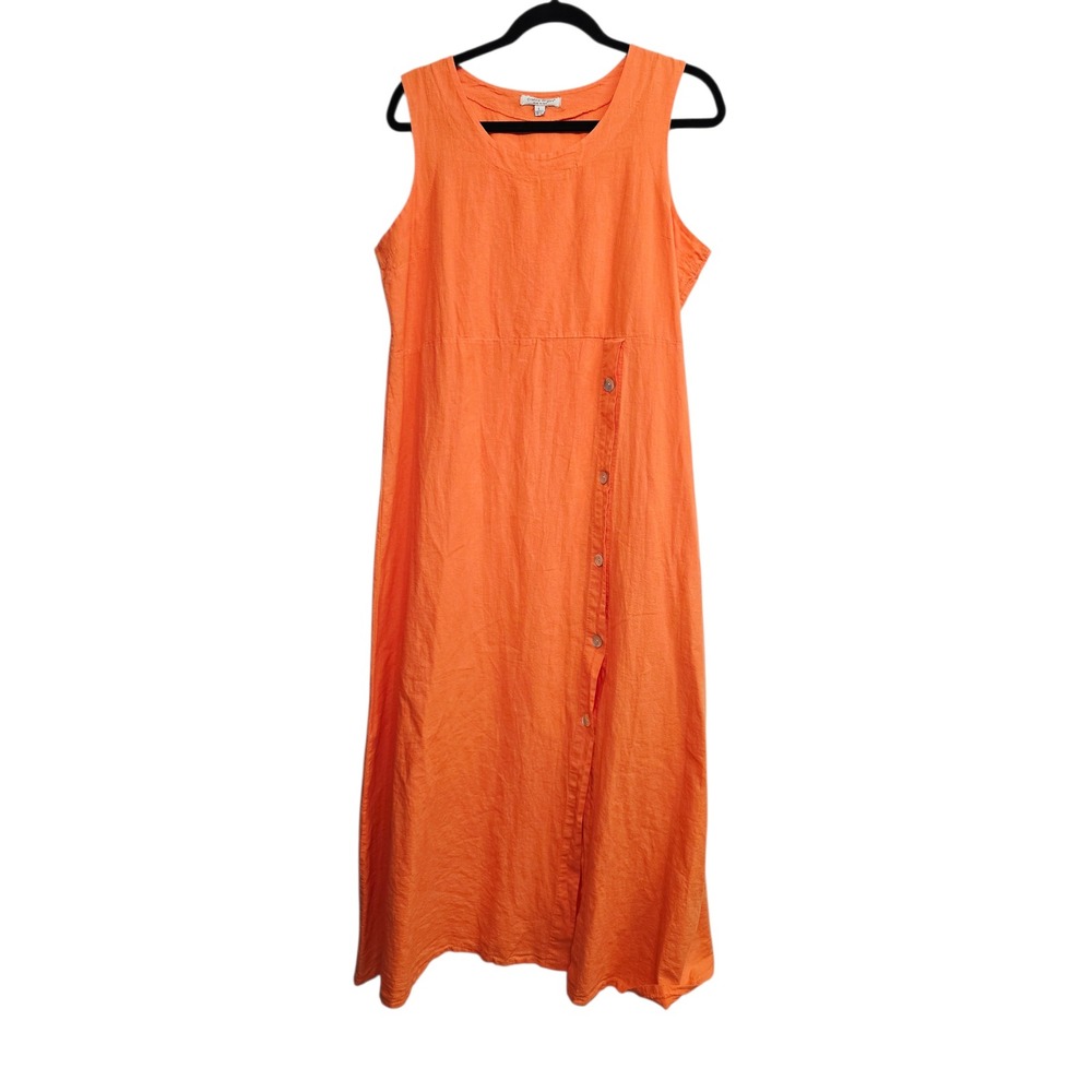 Cristina‎ Vergani Italian Linen Maxi Dress L Orange Sleeveless Resort Coastal